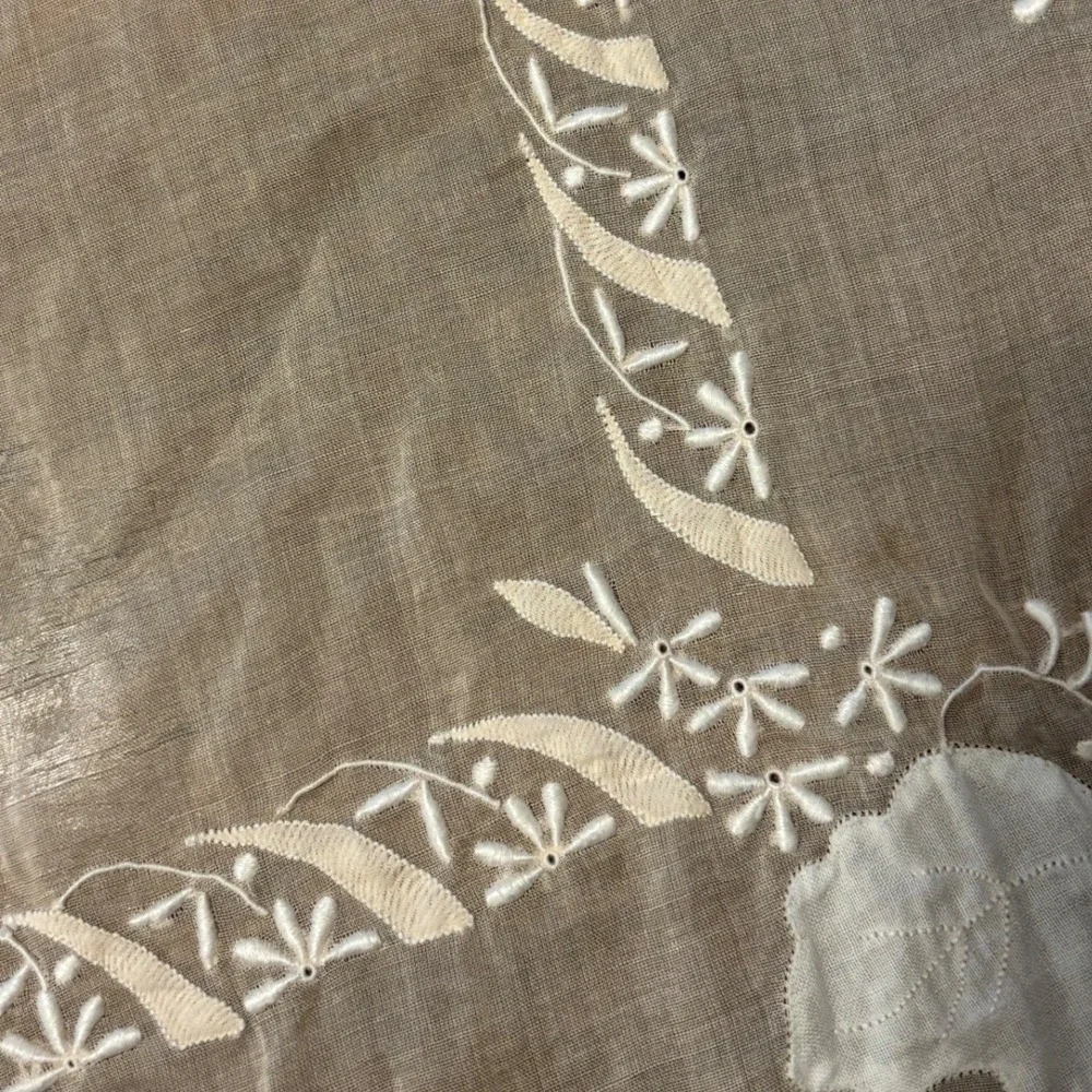 VTG Hand‎ Embroidered Rectangle Tablecloth White Pink Grape Vine Eyelet 100x62